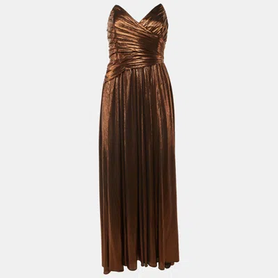 Pre-owned Retroféte Metallic Brown Lame Waldorf Strapless Dress S In Silver