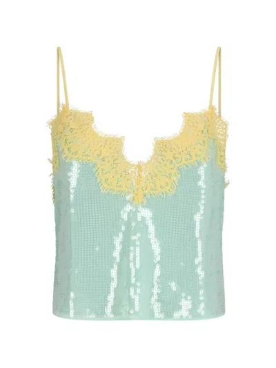 Retroféte Mik Sequin-embellished Lace-trim Top In Green