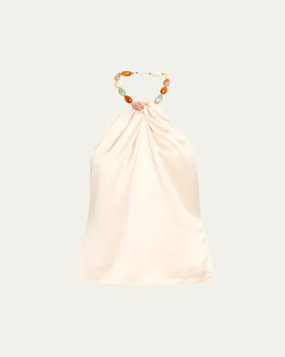 Retroféte Milani Beaded Satin Halter Top In Processco
