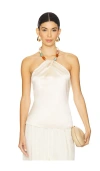 Retroféte Milani Beaded Satin Halter Top In Neutral