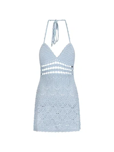 Retroféte Milene Crochet-knit Mini Dress In Blue