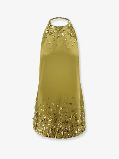 Retroféte Mini Dress With Sequins And Rhinestones In Green