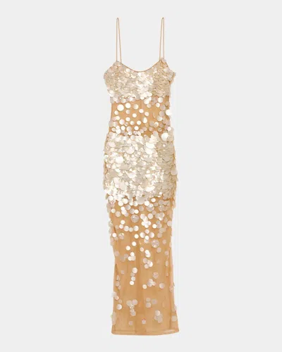 Retroféte Mischa Sequin-embellished Sleeveless Midi Dress In Nude/champ