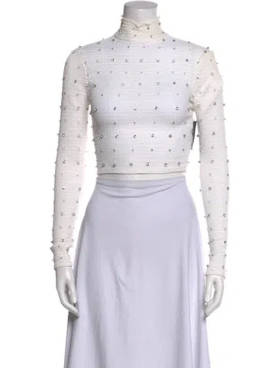Pre-owned Retroféte Mock Neck Long Sleeve Crop Top In White