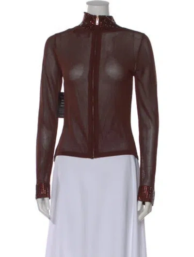 Pre-owned Retroféte Mock Neck Long Sleeve Top In Brown