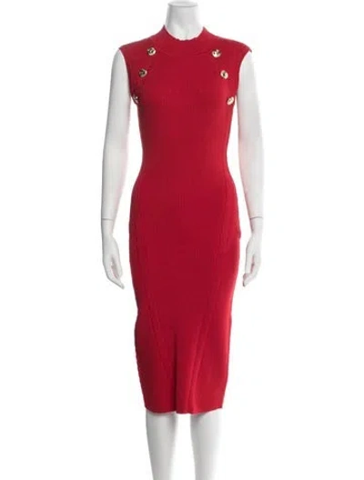 Pre-owned Retroféte Mock Neck Midi Length Dress W/ Tags In Red