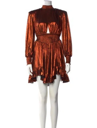 Pre-owned Retroféte Mock Neck Mini Dress In Metallic/orange