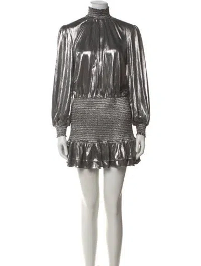 Pre-owned Retroféte Mock Neck Mini Dress In Silver