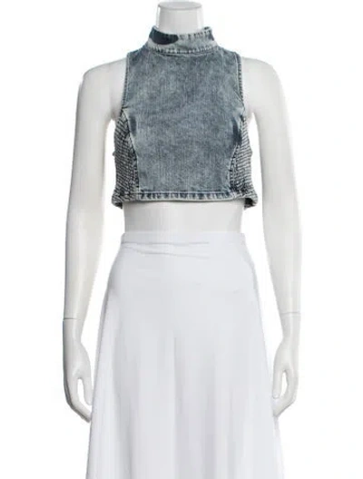 Pre-owned Retroféte Mock Neck Sleeveless Crop Top In Blue