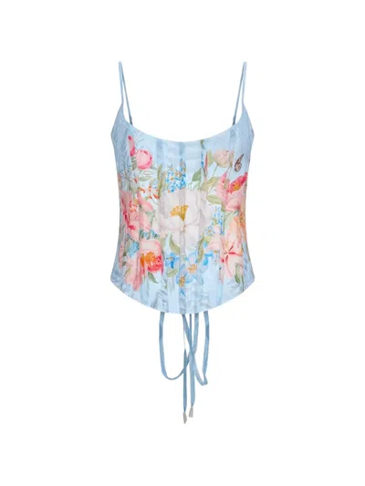 Retroféte Moxie Floral-print Corset Top In Blue