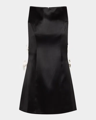 Retroféte Nadine Satin Bow Mini Dress In Black
