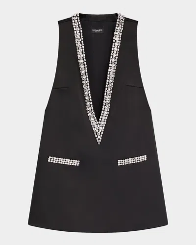Retroféte Nancie Crystal Plunging Mini Dress In Black