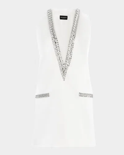Retroféte Nancie Crystal Plunging Mini Dress In White
