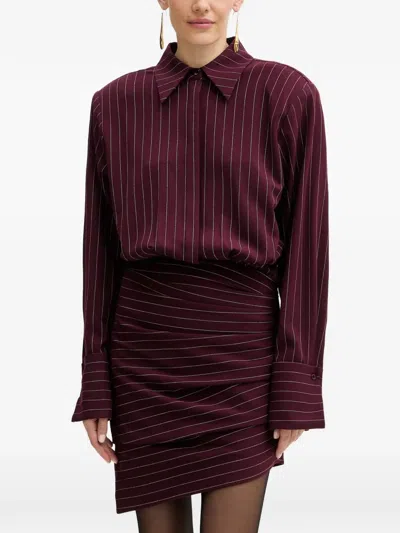Retroféte Narine Pinstripe Point-collar Dress In Red