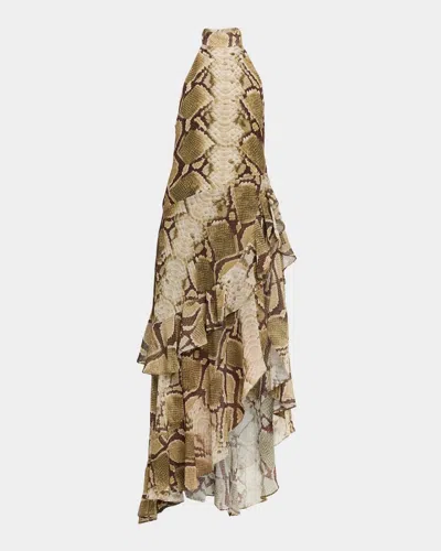 Retroféte Nevae Snake Chiffon High-low Dress In Animal Print