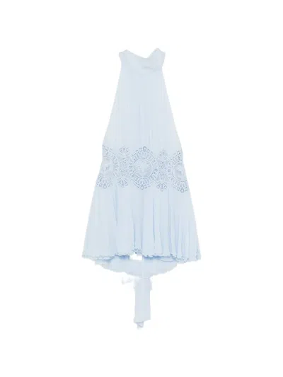 Retroféte Nirvanna Lace-panel Pleated Mini Dress In Blue