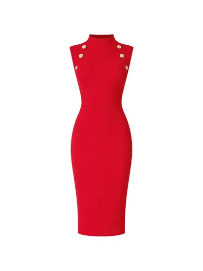 Retroféte Nunzia Button Knit Midi Dress In Red