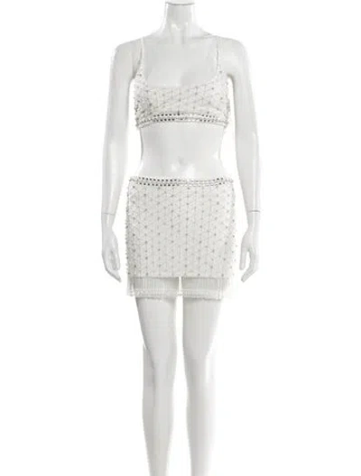 Pre-owned Retroféte Nylon Crystal Embellishments Skirt Set In White