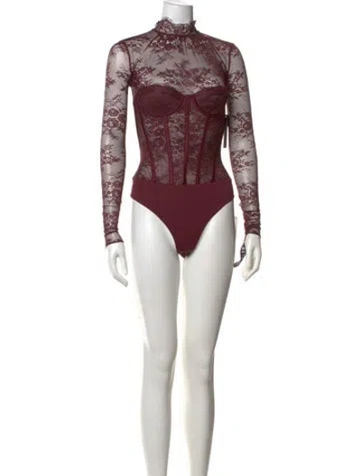 Pre-owned Retroféte Nylon Lace Pattern Bodysuit In Burgundy
