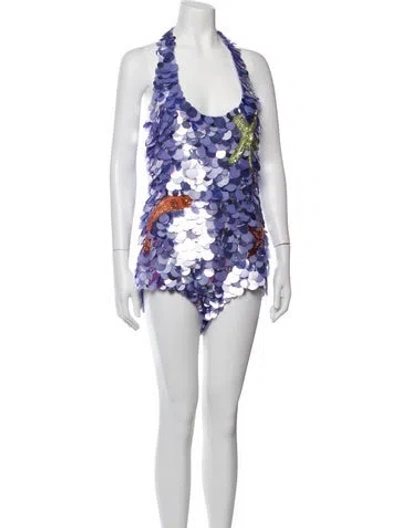 Pre-owned Retroféte Nylon Patterned Romper In Purple