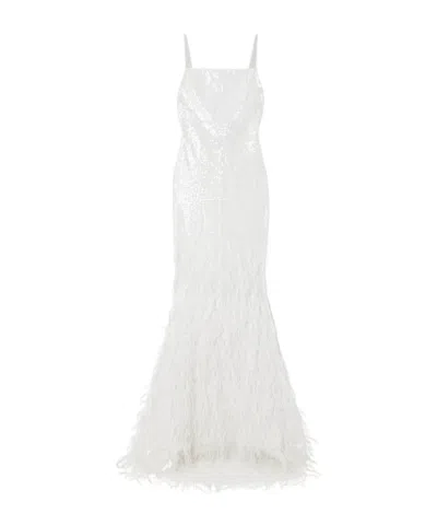 Retroféte Odessa Feather-trimmed Sequined Lace Gown In White