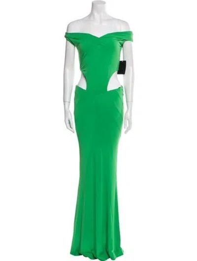 Pre-owned Retroféte Off-the-shoulder Long Dress In Green