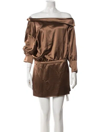 Pre-owned Retroféte Off-the-shoulder Mini Dress In Brown