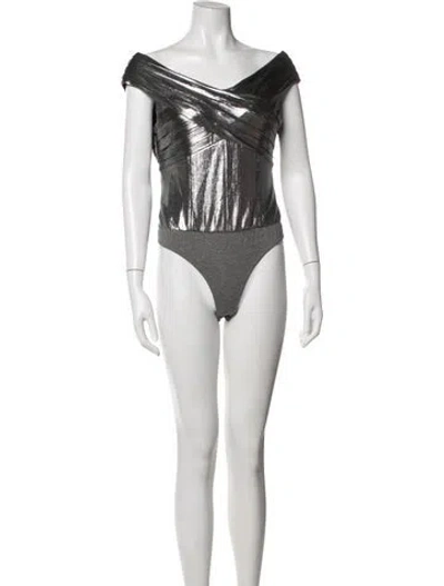 Pre-owned Retroféte Off-the-shoulder Short Sleeve Bodysuit In Metallic/silver