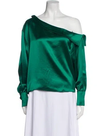 Pre-owned Retroféte One-shoulder Long Sleeve Blouse In Green