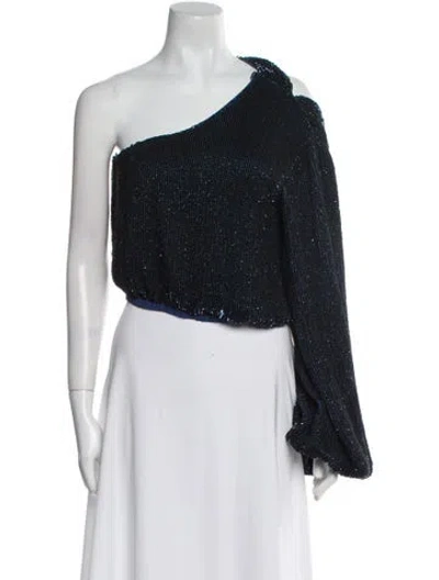 Pre-owned Retroféte One-shoulder Long Sleeve Crop Top In Blue