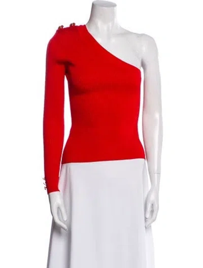 Pre-owned Retroféte One-shoulder Long Sleeve Top In Red