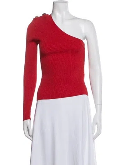 Pre-owned Retroféte One-shoulder Long Sleeve Top In Red