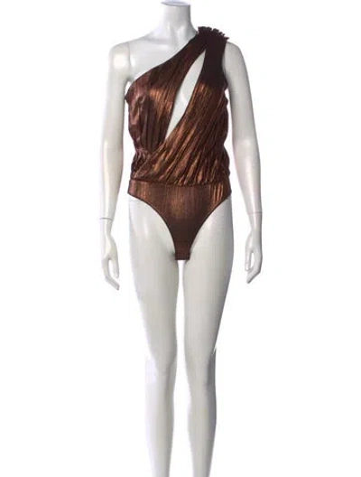Pre-owned Retroféte One-shoulder Sleeveless Bodysuit W/ Tags In Brown/metallic