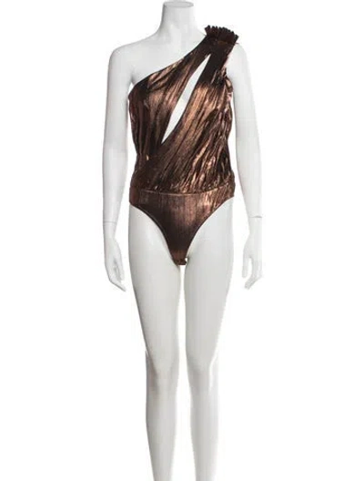 Pre-owned Retroféte One-shoulder Sleeveless Bodysuit W/ Tags In Brown/metallic