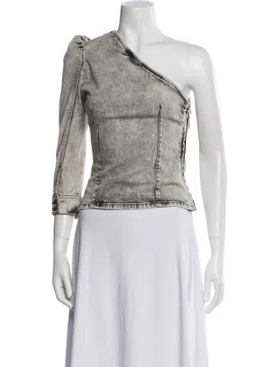 Pre-owned Retroféte One-shoulder Three-quarter Sleeve Crop Top In Gray