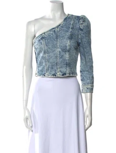 Pre-owned Retroféte One-shoulder Three-quarter Sleeve Crop Top W/ Tags In Blue