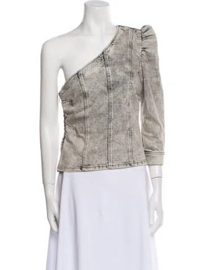 Pre-owned Retroféte One-shoulder Three-quarter Sleeve Top In Gray