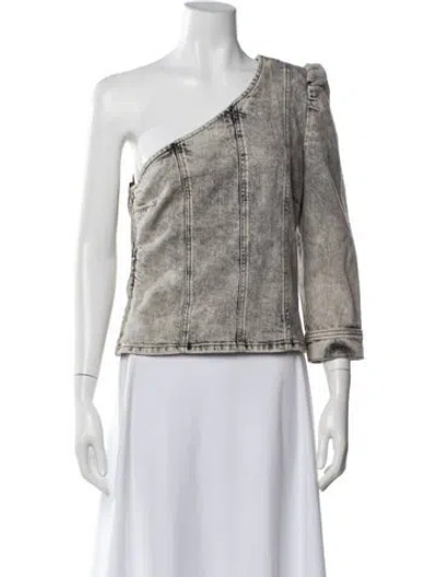 Pre-owned Retroféte One-shoulder Three-quarter Sleeve Top In Gray