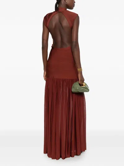 Retroféte Open-back Bandage-style Maxi Dress In Brown
