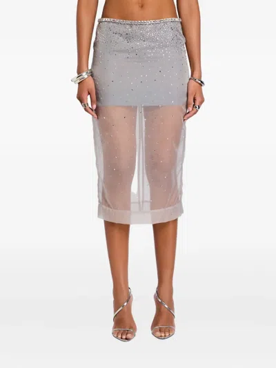 Retroféte Pari Embellished Midi Skirt In Gray