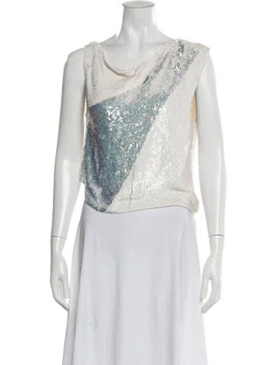 Pre-owned Retroféte Patterned Cowl Neck Top In White