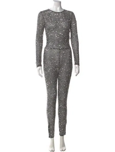 Pre-owned Retroféte Patterned Crew Neck Jumpsuit In Silver