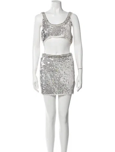 Pre-owned Retroféte Patterned Crystal Embellishments Skirt Set In White