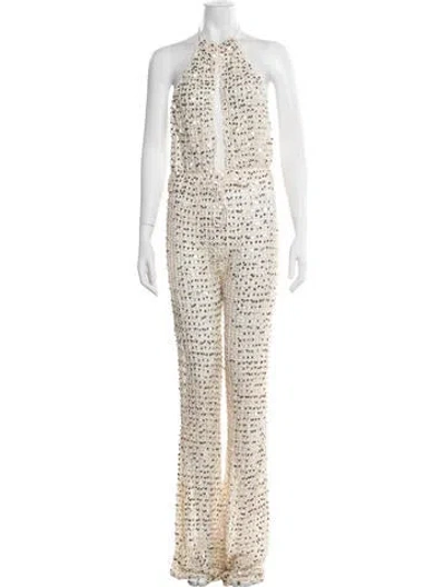 Pre-owned Retroféte Patterned Halterneck Jumpsuit In Neutrals