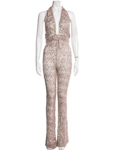 Pre-owned Retroféte Patterned Halterneck Jumpsuit In Pink