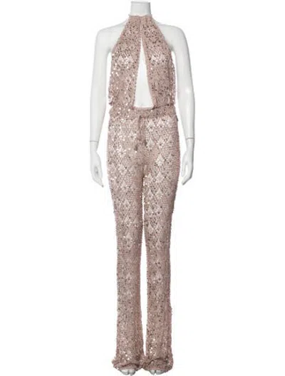 Pre-owned Retroféte Patterned Halterneck Jumpsuit In Pink