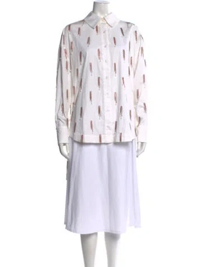 Pre-owned Retroféte Patterned Long Sleeve Button-up Top In White