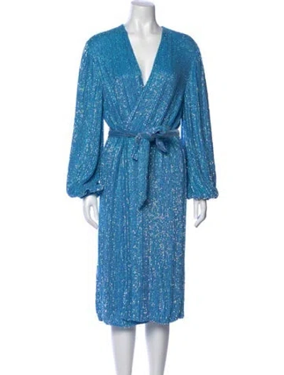 Pre-owned Retroféte Patterned Midi Length Dress In Blue