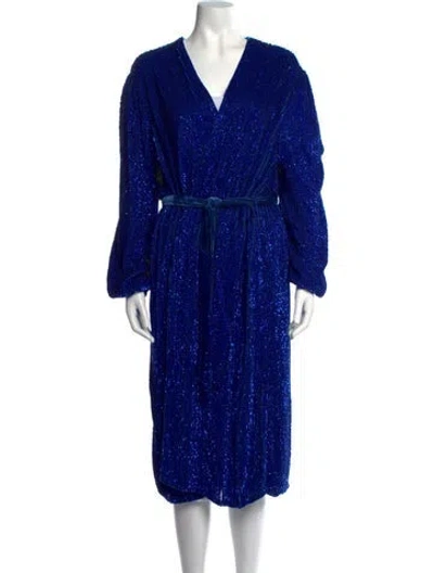 Pre-owned Retroféte Patterned Midi Length Dress In Blue