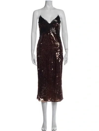 Pre-owned Retroféte Patterned Midi Length Dress In Brown